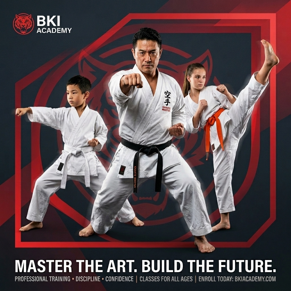 Adult Karate master punch and student group composition